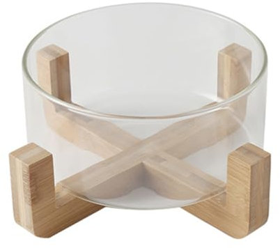 Cabilock Kitchen Transparent Salad Bowl with Movable Wooden Base Versatile Glass Fruit Bowl for Noodles Desserts and Vegetables for Home Restaurants and Catering Easy to Clean Anti-scalding