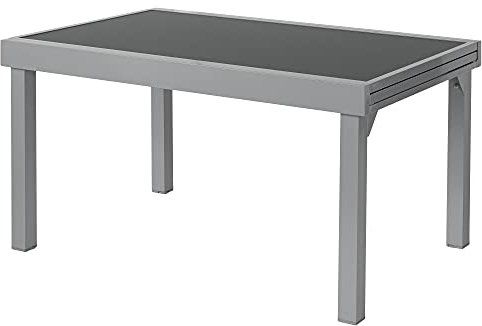 ib style Gartentisch Diplomat XXL, Outdoor Ausziehtisch, Aluminium Esstisch, Balkonmöbel, Gartenmöbel, Tischplatte aus Sicherheits Glas, Ausziehbar, 135-270 cm, Silber Anti Fingerprint