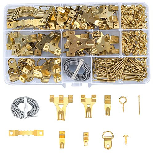 260 Stk Bilderhaken Bildaufhänger Set, Bildaufhänger für Wand Bilderhaken mit Nägeln, D-Ring, Draht, Sägezahn Bildaufhänger mit Draht