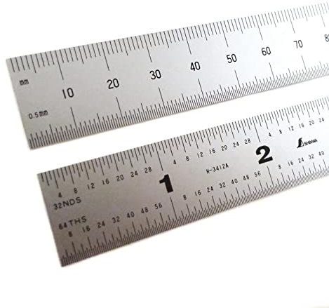 Shinwa 91,4 cm (36 Zoll) starres Edelstahl-Lineal, englisch/metrische Teilung (1/64, 1/32 mm und .5 mm), satiniertes Chrom-Finish