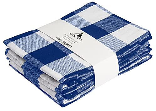 Asquare 4er Set Geschirrtücher Baumwolle 50x70 cm - blau-weiß Karierte Geschirrhandtücher - Küchenhandtücher zum Abtrocknen - 220g/m² Küchentücher