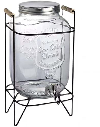 RONGJJ Tarro Dispensador De Bebidas De Vidrio con Grifo 4 litros, Garrafa Grande Agua, Botella con Grifo Soporte Y Tapa para Bebida Caliente O Fría, 8L