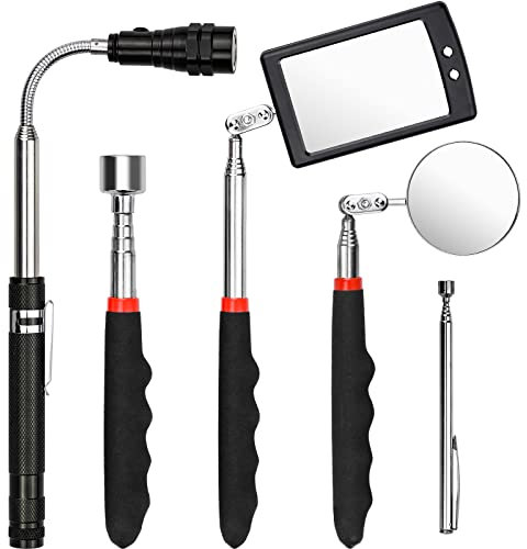BLUESEABUY 5er Pick Up Tool, Magnetheber Inspektionsspiegel Magnet Teleskop Werkzeug mit LED Taschenlampe, Quadratisch/Runder Inspektionsspiegel und Teleskopgriff 360 Drehbar für Extra Beobachtung