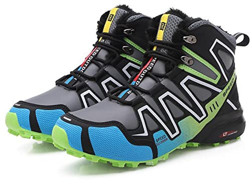 WYUKN MTB Radschuhe,Herren Motorradschuhe Oxford Stoff wasserdicht Fahrradschuhe Outdoor Wanderschuhe Winter,Green-43EU