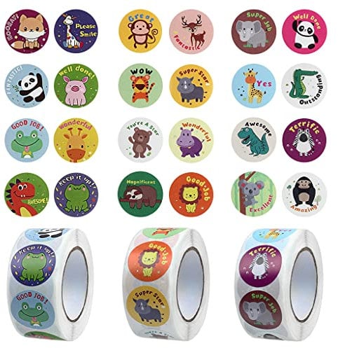 1500PCS Reward Stickers, ZTMY School Stickers 3 Roll Motivational Stickers in 24 Designs for Children Students Teachers Classroom (Multicoloured-2)