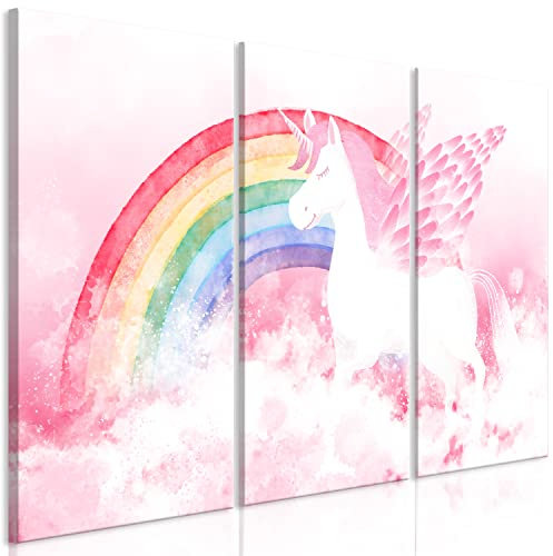 murando - Wandbilder XXL für Kinder 120x80 cm Vlies Leinwandbild 3 Teilig Kunstdruck modern Wandbilder XXL Wanddekoration Design Wand Bild - Tiere Einhorn Regenbogen Unicorn Pegasus