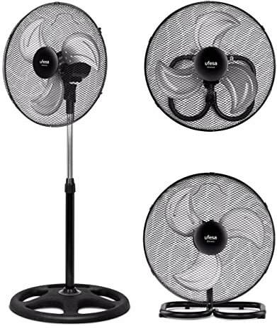 Ufesa SFM1850 Ottawa 3 in 1, Standventilator, Tischventilator und Wandventilator, Oszillierender, 70W, 3 Luftstufen, 45cm durchmesser, 3 Flügel aus Metall, verstellbare Höhe