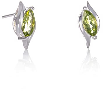 Namana Sterling Silber Ohrstecker mit natürlichen Peridot-Edelsteinen für Damen und Mädchen, 925 Silber Ohrringe mit Halbedelsteinen, Silber Ohrschmuck für Frauen mit Marquise geformten Peridot