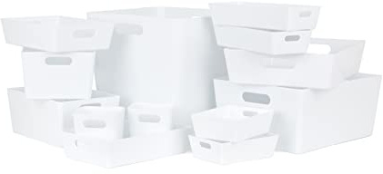 Wham Studio 13 Piece Multi-Size Set Plastic Storage Baskets | Ideal for Kitchens, Bathrooms, Stationery & More | Easy Access Integrated Handles | Made in the UK - Ice White