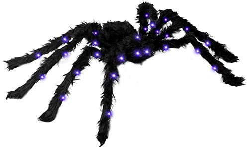 Halloween Deko Spinne 75cm,Leuchtende Plüsch Spinne,Halloween Spinnennetz Outdoor,Realistische Gefälschte Spinne Mit Led Glühenden,Halloween Riesenspinne Deko Garten Gruselig Spinnen Accessories