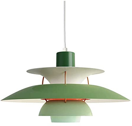 LZH FILTER PH5 Pendelleuchte mit Glühbirne, Dänischer Kronleuchter aus Aluminium, Minimalistische UFO-Deckenbeleuchtung, Gradient Green Industrial Design Hängeleuchten