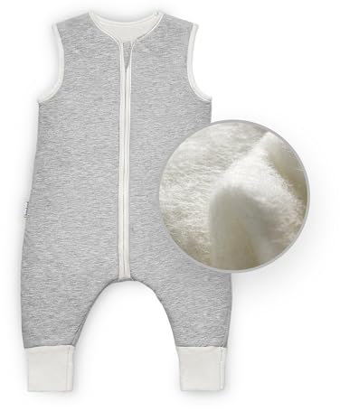 Ehrenkind® Ganzjahres-Schlafsack mit Füßen Wollfüllung | 100% Bio-Baumwolle mit 100% Wolle Füllung Baby-Schlafsack | Oeko-TEX | Hellgrau Melange 100