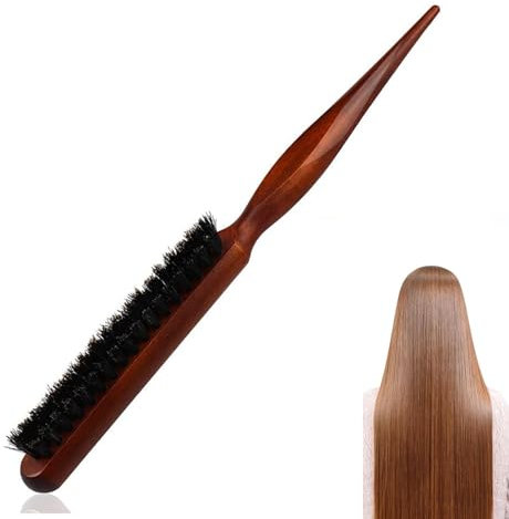 AONAT Teasing Hair Brush Boar Bristle,Wildschweinborsten Bürste mit Holzgriff,Steife Borsten Schmale Kammbürste,Professional Salon Sleek Bun Bürste für Thick,Curly,Damaged Hair,Reduces Hair Breakage