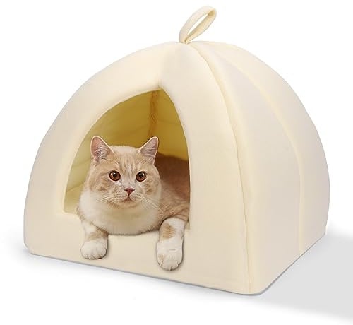 Nobleza, Cama para Gato Perro，Cama Gato Cueva Mediano Lavable con Cojín Extraíble，Casas para Perros 38x38x33cm, Cat Bed Gris