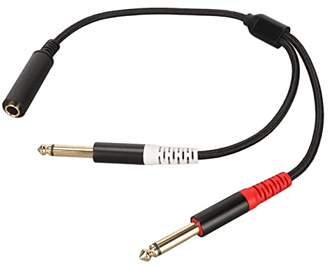1/4 inch Stereo Splitter Y Cable, 6.35mm Male Plug to Dual 6.35mm Female Jacks Gold Plated Plug Aluminum Alloy Shell Stereo Audio Y Splitter Cable Adapter