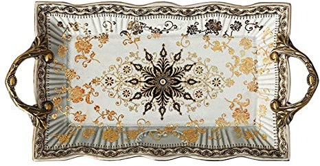 BONAD Bandeja de Mesa Bandeja de cerámica de Lujo Ligera Vintage decoración de Sala de Estar Adornos Bandeja de Postre de Fruta Bandeja Decorativa de diseño de Pierna Alta Bandeja de Desayuno