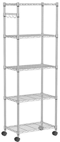 Himimi Küchenregal Regale Küchewagen Regal Rollen Metallregal Rollregal aus Verchromten Metall Stahl 5 Regalböden mit Rädern L59 x W35 x H183cm, Silber