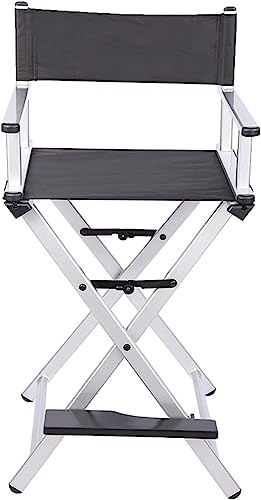 Professioneller Faltbarer Direktoren Stuhl - Hoher Make-up-Stuhl für Kunden, Tragbarer Aluminium Regiestuhl für Make-up Artists, Camping (Silber)