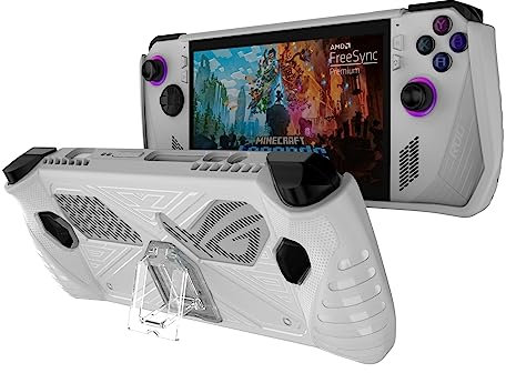 Protective Case with Foldable Kickstand for ASUS Rog Ally 2023 Release Handheld Game Console Full Body Soft TPU Drop-Proof Protector Stand Case with Shockproof,Non-Slip,Anti-Collision (White)