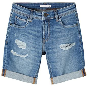NAME IT Boy Jeansshorts Slim Fit Long, Farbe:Blau, Größe:116, Bluedestroyed