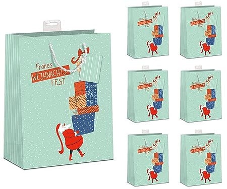 PremiumLine Geschenktüten Weihnachten, 6 Stück | Hochwertig beschichtet & mit Beschriftungskarte | Sehr Stabil, Verstärkter Boden & Rand | FSC® Karton 210 g/m² | DIN A5 (18x23x10cm)