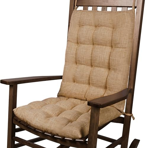 FlyGulls Schaukelstuhlkissen für den Innenbereich, Samt-Stuhlpolster, hohe Rückenlehne und Sitzkissen, 2-teiliges Set, Leinen, Khaki