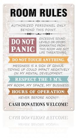 Funny Room Rules Sign for Teen Girls, Teen Girl Room Decor Aesthetic Signs, Cute Preppy Bedroom Door Decor, Cool Stuff for Teen Girls, 11.8 x 7.9 inches Metal Aluminum Rules Signs