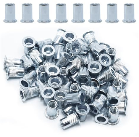 CCLIFE Set di 60 Rivetti Inserti e Rivetti Ciechi M6, in Acciaio al Carbonio Zincato, 12mm x 15mm - Ideali per il Fissaggio su Acciaio, Fibra di Vetro e Plastica