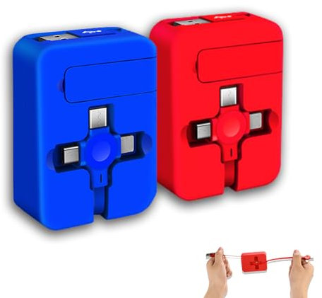 Gartmost 3-in-1-Ladekabel, Einziehbares Multi-Ladekabel mit USB-C/Micro-USB/L, Mit Handyhalterung, Kompatibel mit iPhone/Android/Handy/Tablet (Rot+blau)