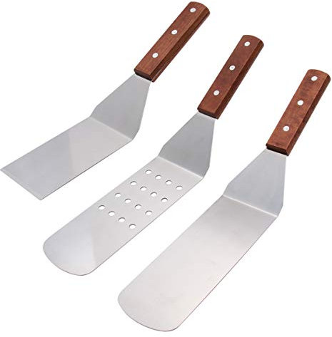 BESTonZON 1ensemble Set De Acier Inoxydable Avec Spatule à Pizza Et Manche Bois Outil De Cuisson Pour Maison Restaurant Et Hôtel Marron