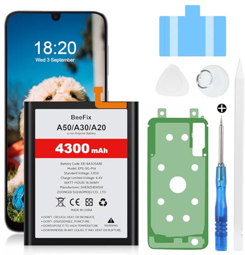 Ersatzakku für Samsung Galaxy A50 (A505F), A50s (A507F), A30s (A307F), A30 (A305F), A20 (A205F) 4300mAh Akku (EB-BA505ABE) mit Reparaturwerkzeugen