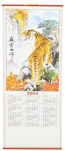 LALAFINA Chinesischer Wandkalender Wandkalender 2024 Chinesische Glückskalender Bild Des Tigers Traditionelle Kalender Für Frühlingsfest Heimdekoration A