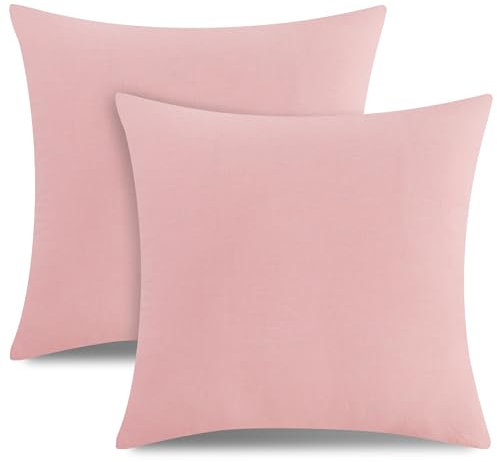 ATsense 2er Set Kissenbezug 40x40 cm - 100% Gewaschene Baumwolle, Blass Rosa Kopfkissenbezug mit Reißverschluss, Oeko-TEX Zertifiziert Weich, Nicht Lleicht Verformbar