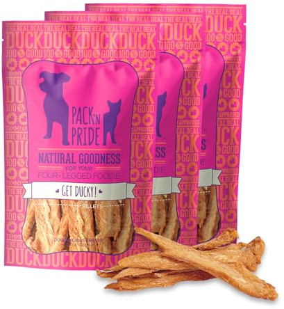 PACK'N PRIDE Dog Treats, 3x100g Freeze-Dried Duck Strips | Low-fat Dog Chews for Small & Medium Dogs, Pure Duck Jerky, Grain-free, Easy to Digest