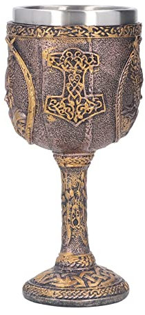 MUNEFE Nordic Viking Goblet, Retro Stainless Steel Liner Beer Cup, Hand Painted Viking Wine Goblet for Home Kitchen Bar Party