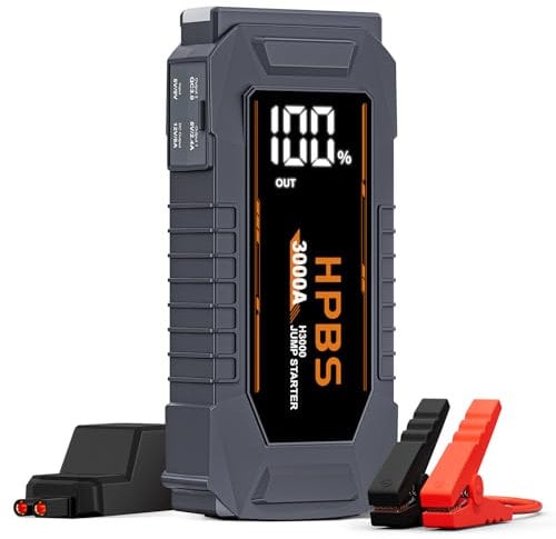 HPBS 3000A Jump Starter Power Pack, Car Battery Booster Jump Starter for 12V Vehicles, Jump Starter with 3 Large LCD Screen (Up to 10L Gas and 8L Diesel Engine)