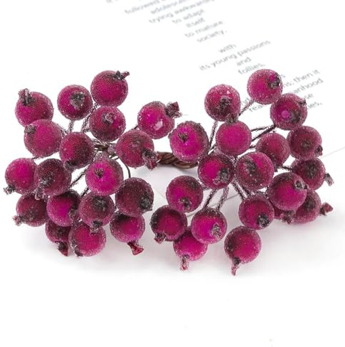 GeRRiT 40 künstliche Früchte, Glasbeeren, Staubblätter für Hochzeit, Heimdekoration, DIY, Weihnachtskranz, Scrapbooking, Basteln, Blume, Aubergine, Lila