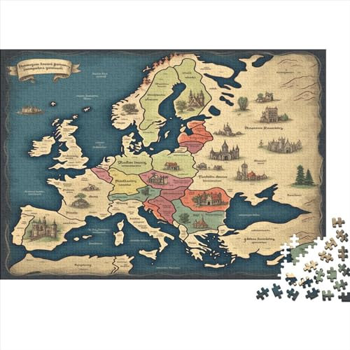 Karte von Europa Puzzle 1000 Teile,Puzzle Für Erwachsene,Impossible Puzzle, Farbenfrohes Legespiel,Puzzles Für Kinder-Geschenke Für Männer/Frauen.1000pcs (75x50cm)
