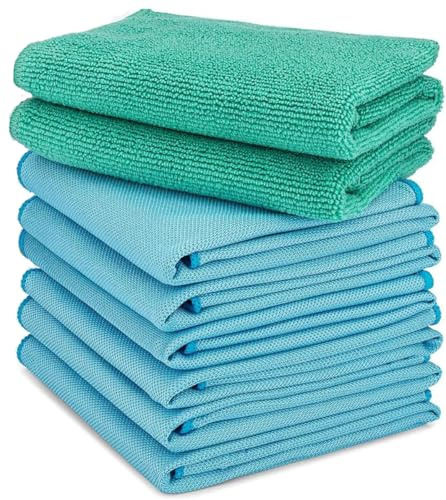Longmann Microfiber Glass Cleaning Cloths | Streak Free Windows & Mirrors | Lint Free Towels | Car Windows Wipes | Polishing Rags | Machine Wash- 8 Pack (Green 2 Pack, Blue 6 Pack)
