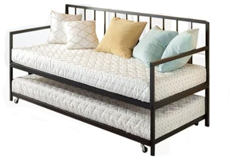 GJVBGA 2-in-1 Einzelbettgestell, ausziehbares Tagesbett mit Ausziehbett, industrieller Metallrahmen, Bettgestell für Erwachsene und Kinder, kein Boxspringbett erforderlich