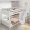 Kinderbett Etagenbett 90x200 für 2 Kinder, Multifunktionales Holzbett Hochbett mit Treppen und Schließfächern Stauraum, Bettgestell mit Rausfallschutz und Lattenrost, Massivholz, ohne Matratze, Weiß