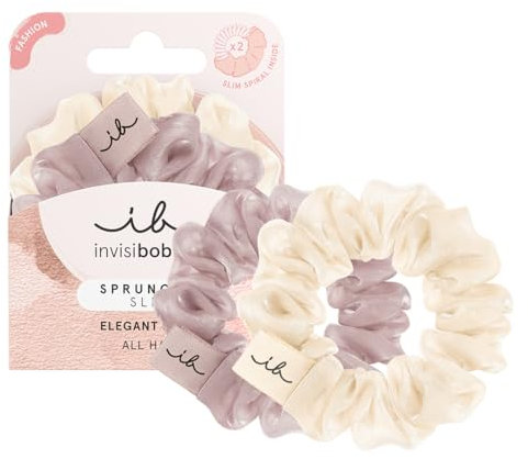 invisibobble Scrunchie Slim Hairiffic 2er Set I Dusty Purple & Off White I Haargummi stilvolle Scrunchies mit SLIM Spiralen I Haarschonend, für elegante Frisuren
