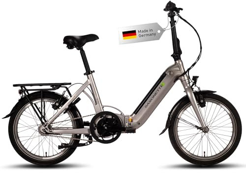 SAXONETTE E Bike Klapprad 20 Zoll mit Mittelmotor, E Fahrrad Herren mit 36V 10.4AH 360WH Akku, 100KM Lange Range, 7 Gäng Elektrofahrrad Pedelec 25 km/h für Herren und Damen(Silber)