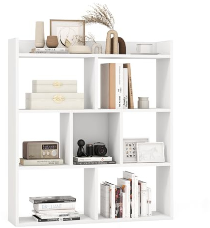 COSTWAY Libreria a Cubi con 7 Scomparti, Mensola Espositiva per l'Archiviazione, Libreria in Legno con Dispositivi Anti-Ribaltamento, per Studio Soggiorno, 80x20x90 cm (Bianco)