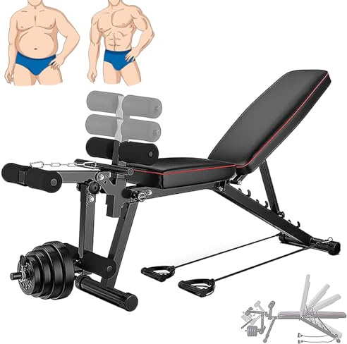 Klappbare Hantelbank Platzsparend, Verstellbare Trainingsbank Multifunktion Flachbank Fitnessbank für Zuhause übungsbank, Aufrechte Neigung und flache Ganzkörperübungen Langhantelbank