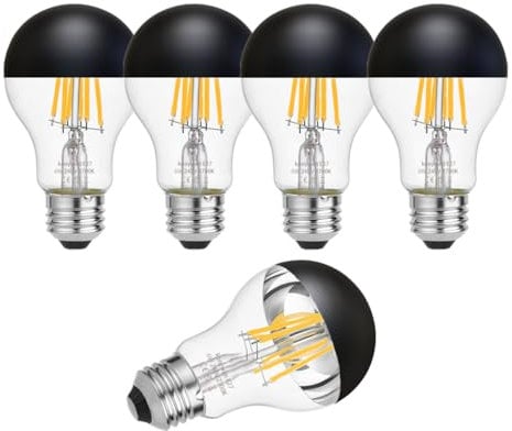KOOYWAN A19 LED Kopfspiegel black Filament Lampe A60 E27 Schwarz Filament Lampe 6 Watt 2700K 5stk