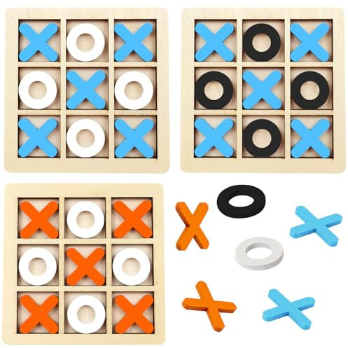 3 Stück Tic Tac Toe Extreme Holzspiel,Spaß für Die Ganze Familie,Tic Tac Toe Outdoor Denkspiel für Kinder und Erwachsene,Tic Tac Toe Holz Kompakt und Transportabel,Xo Reisespiel,Brettspiel