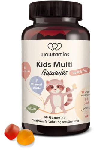 wowtamins Kids Multi Gummies zuckerfrei - Vitamine für Kinder (30-Tage-Vorrat) mit 13 Vitaminen & 3 Mineralstoffen - Nahrungsergänzungsmittel als hochdosierte & Vegane Multivitamin Gummies