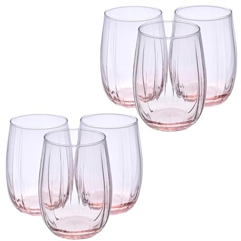 Queensway Home & Dining 6-Piece Coloured Glass Tumbler Set - Stylish, Durable Drinkware for Cocktails, Juices & Everyday Use - 380ml Pink Dishwasher Safe Glasses