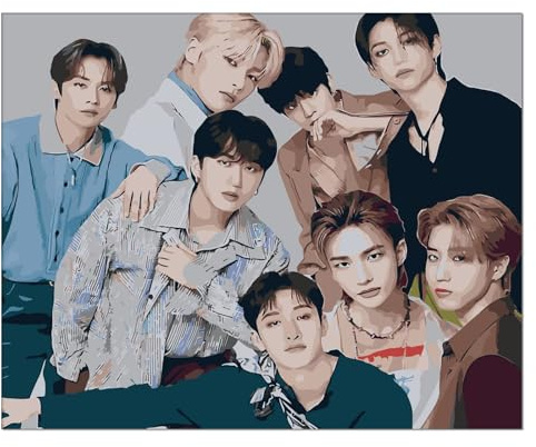 ZPPLD Stray Kids Malen Nach Zahlen,Malen Nach Zahlen Erwachsene,Kpop Malen Nach Zahlen,Paint by Numbers Adult, mit Pinsel Acryl-Pigment Zeichnung 40 x 50cm (1)